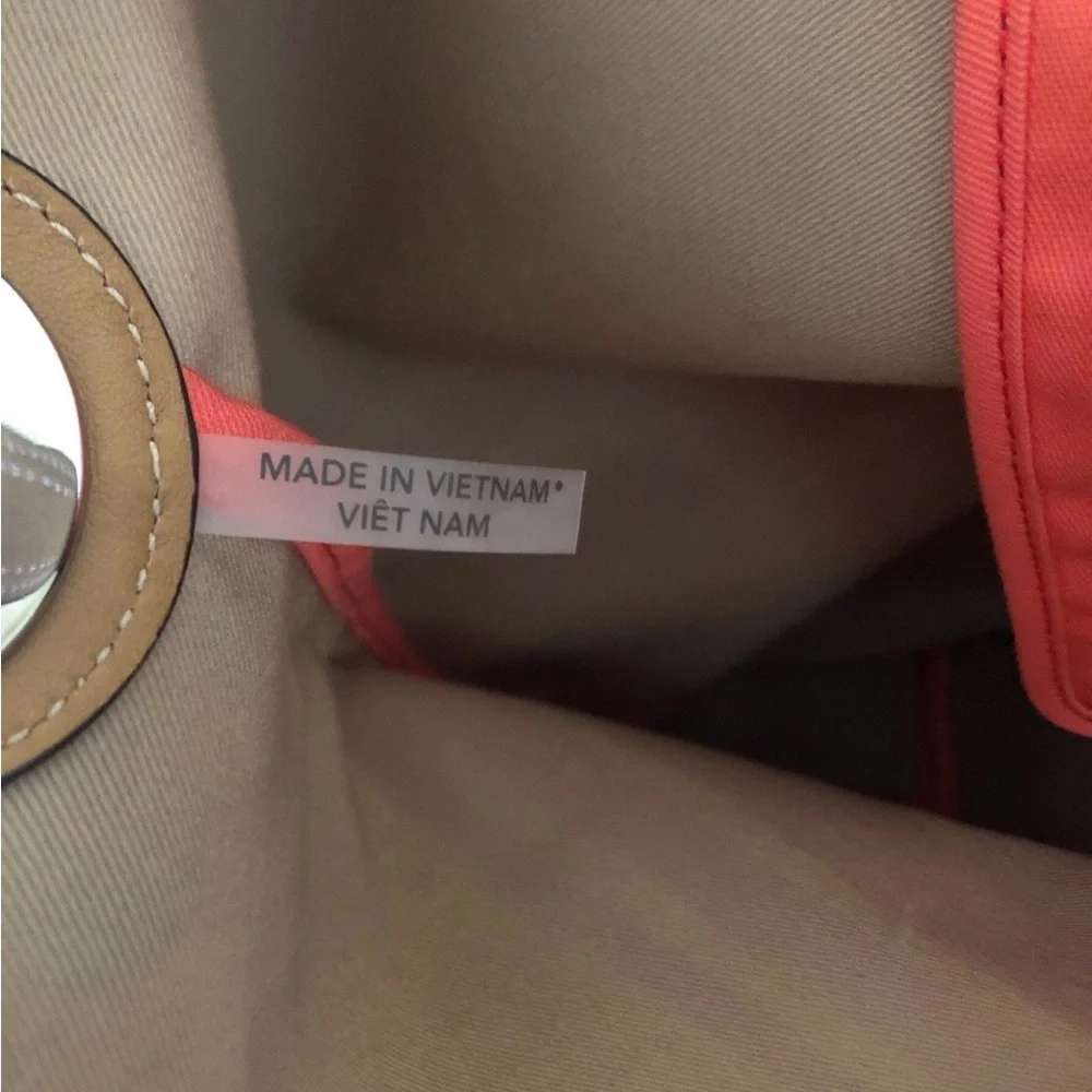 COACH Hadley Variegated Coral & Beige Striped Canvas Leather Duffel Tote Bag